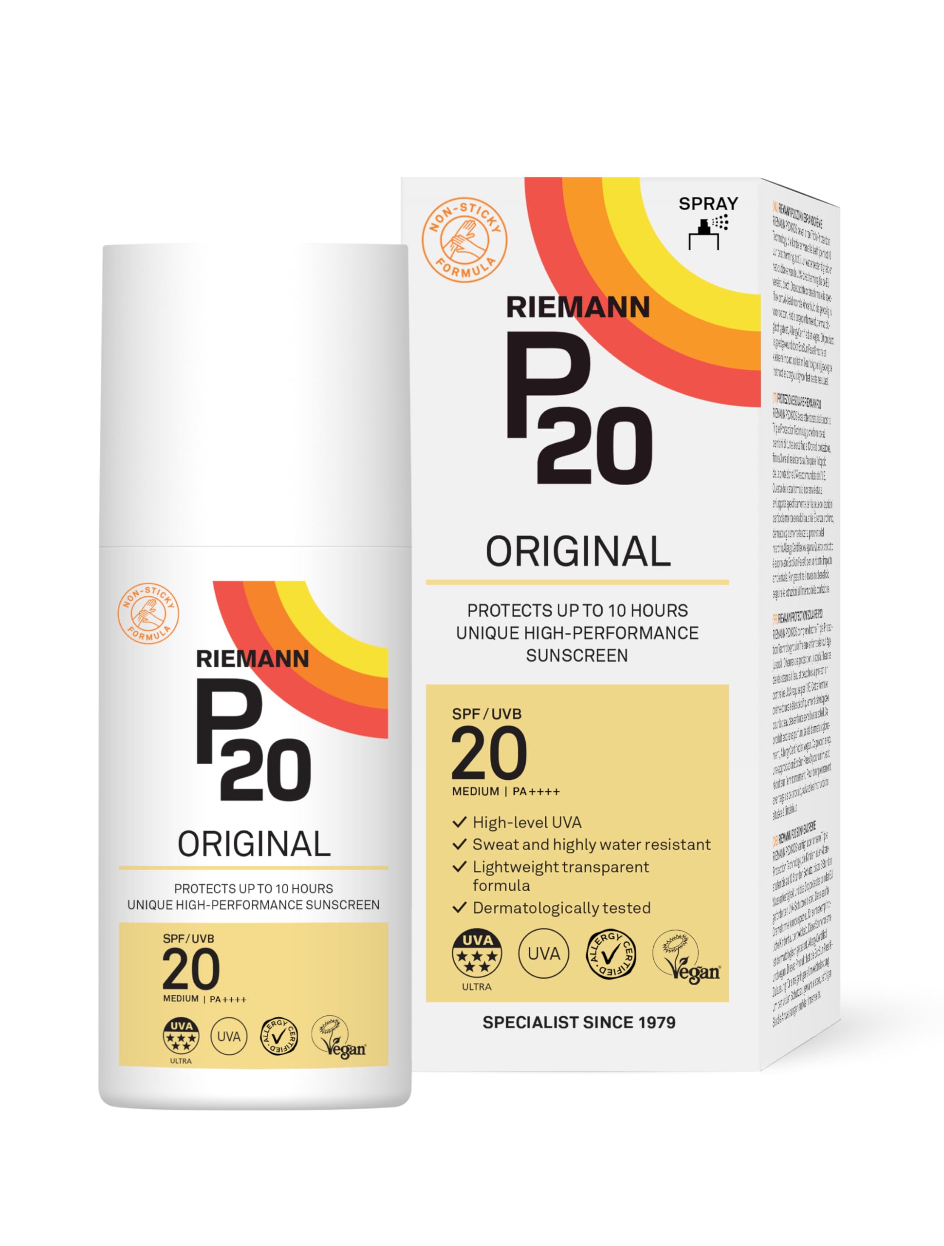 Riemann P20 SPF 20 Medium Original Sunscreen Suncare Spray 200ml Brand New
