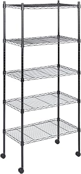 Healsmart Heavy Duty 5-Tier Shelving Units Adjustable, 65 "D x 14" W x 30 "H Wire Shelf with 1000 lbs Capacity, Black
