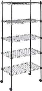 Heavy Duty 5-Tier Shelving Units Adjustable, Wire Shelf with 1000 lbs Capacity (250 per Shelf), 30 "D x 14" W x 65 "H, Black, 5 Levels, Storage Shelf with Wheels & Leveling Feet