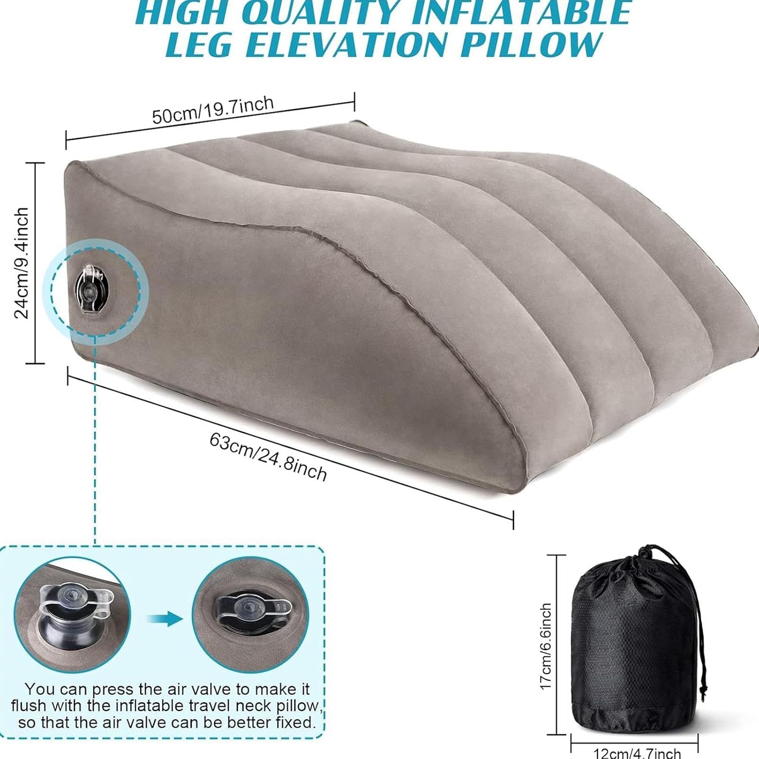 Leg Elevation Pillow - Wedge Cushion | Adjustable Support Pillow for Legs Comfort Relief, Inflatable Legs Rest with Pump, Leg Support Cushion for Bed Sofa Recliner Sleeping