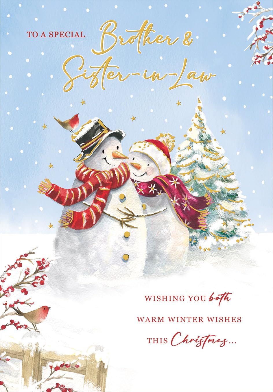 Christmas Card To a Special Brother & Sister In Law Snowman couple - 9 x 6 inches - Regal Publishing