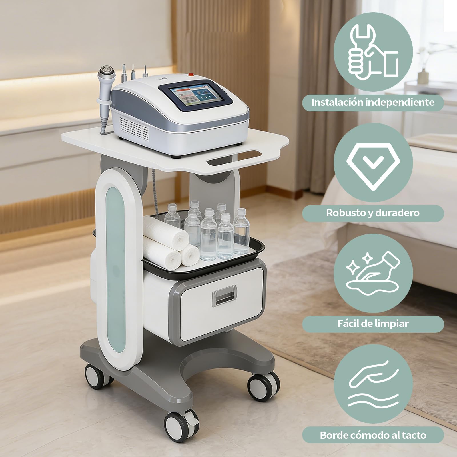 Carros de Laboratorio de 2 Niveles Carro Médico con 1 Cajón, 1 Bandeja Superior y 4 Ruedas Silenciosas Carro Médico Móvil con Material ABS para Laboratorio, Clínica, Hospital, Blanco