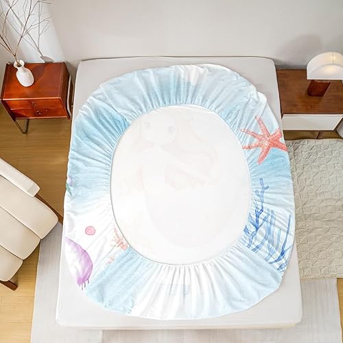 Miniatura 4 de Erosebridal Sábanas de sirena Kawaii para niñas, sábana bajera ajustable de princesa kawaii, tamaño individual, diseño de medusa de estrellas de