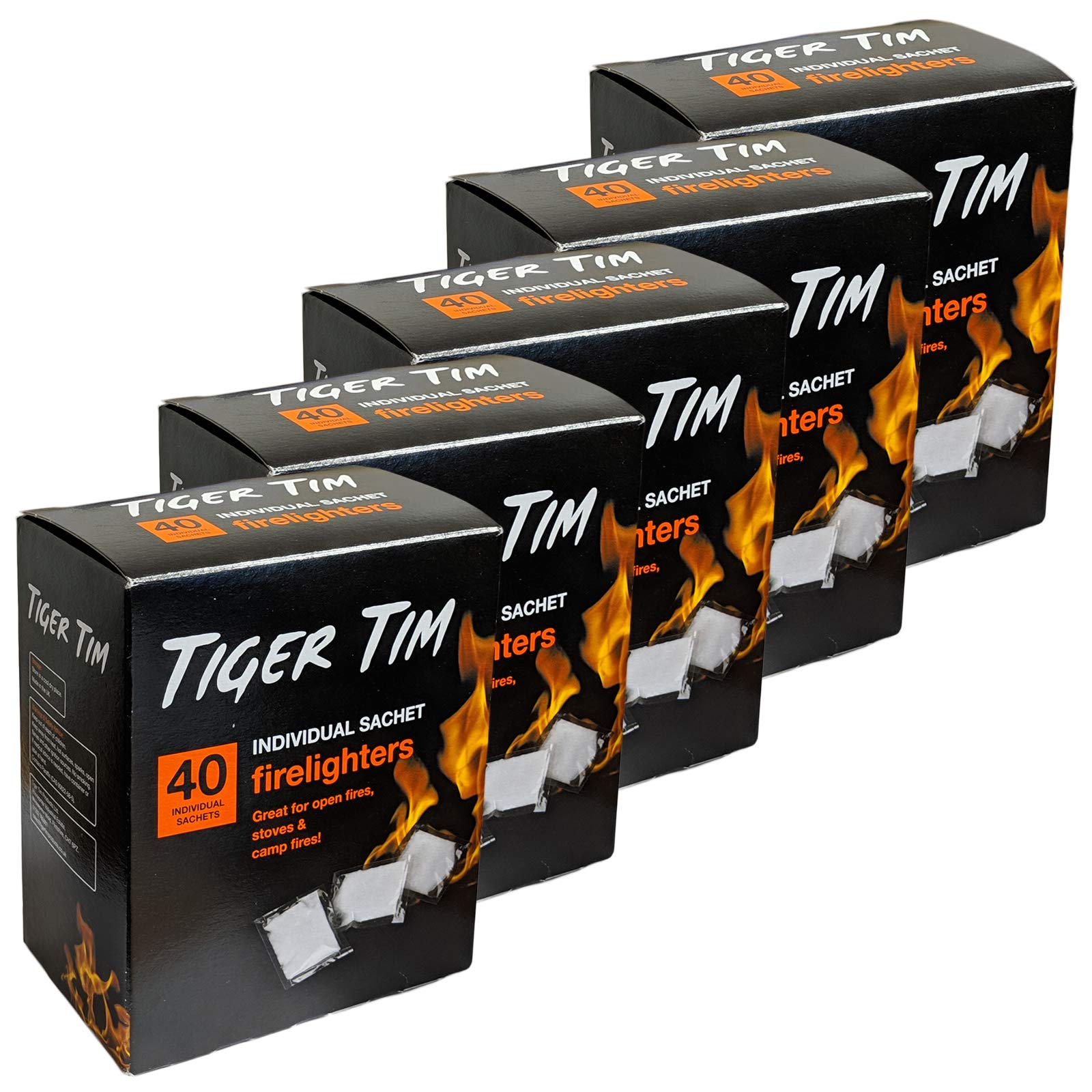 Tiger Tim 200 Sachet Firelighters Mess-Free Safe Odourless Instant Fire Starter for Wood Burners Barbecues Stoves Grills Campfires