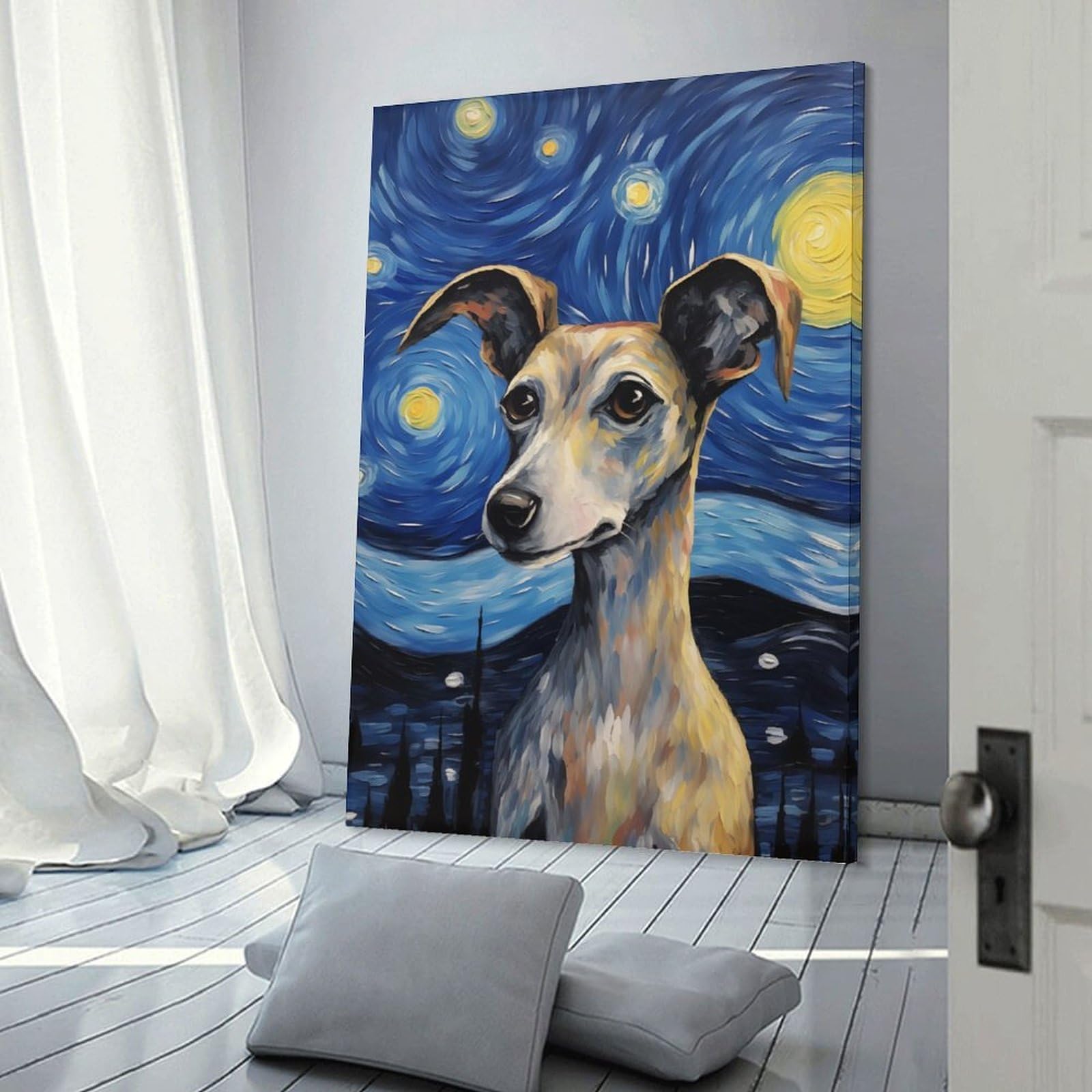 Junmoney Starry Night Italian Greyhound Art Print Wall Art Print 20x30inch(50x75cm), for Hallway, Entryway Or Landing, A Neat Decor Update for Hallways, for Everyday Interiors
