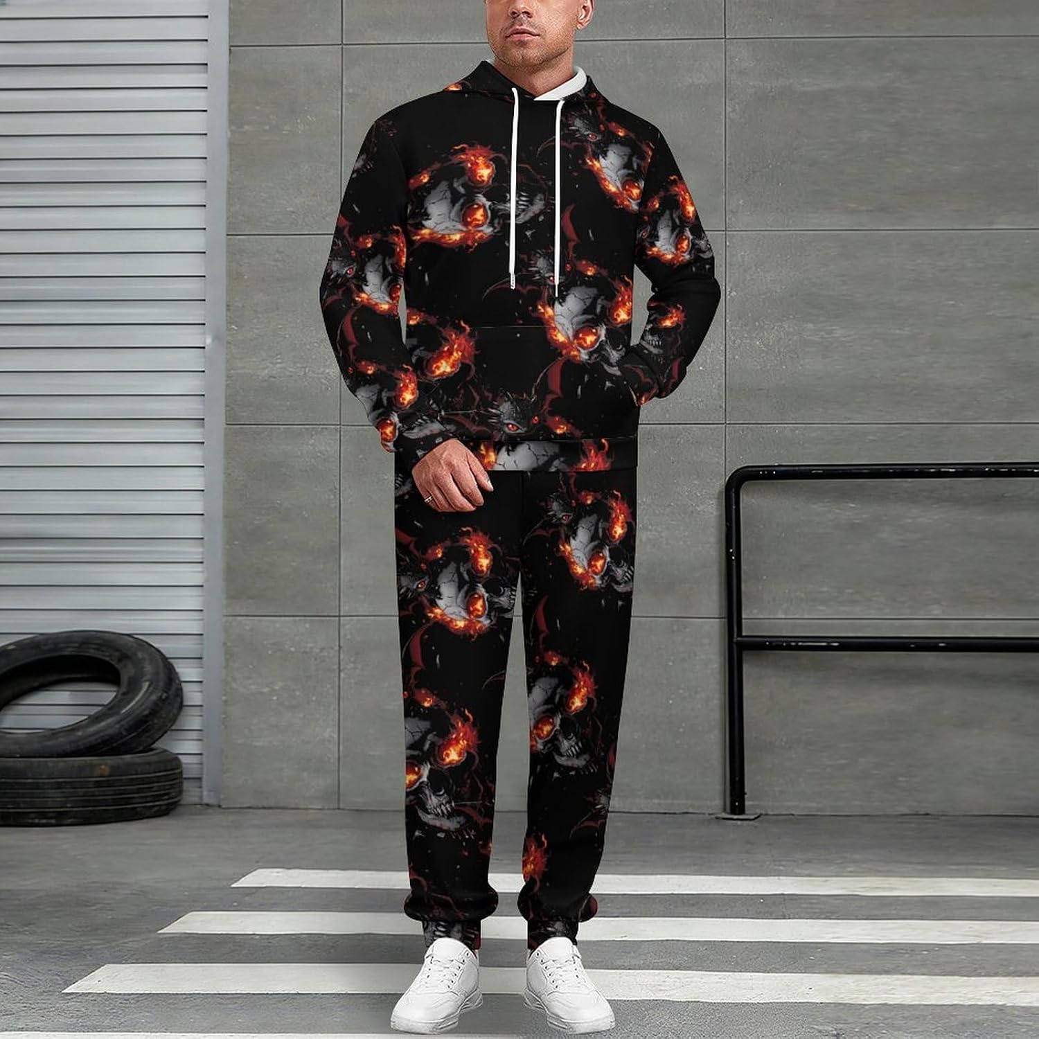 Black Dragon Fire Skull Adult 2 Piece Tracksuits Hoodie Sweatshirt And Joggers Sweatpants Sweat Suit Outfits