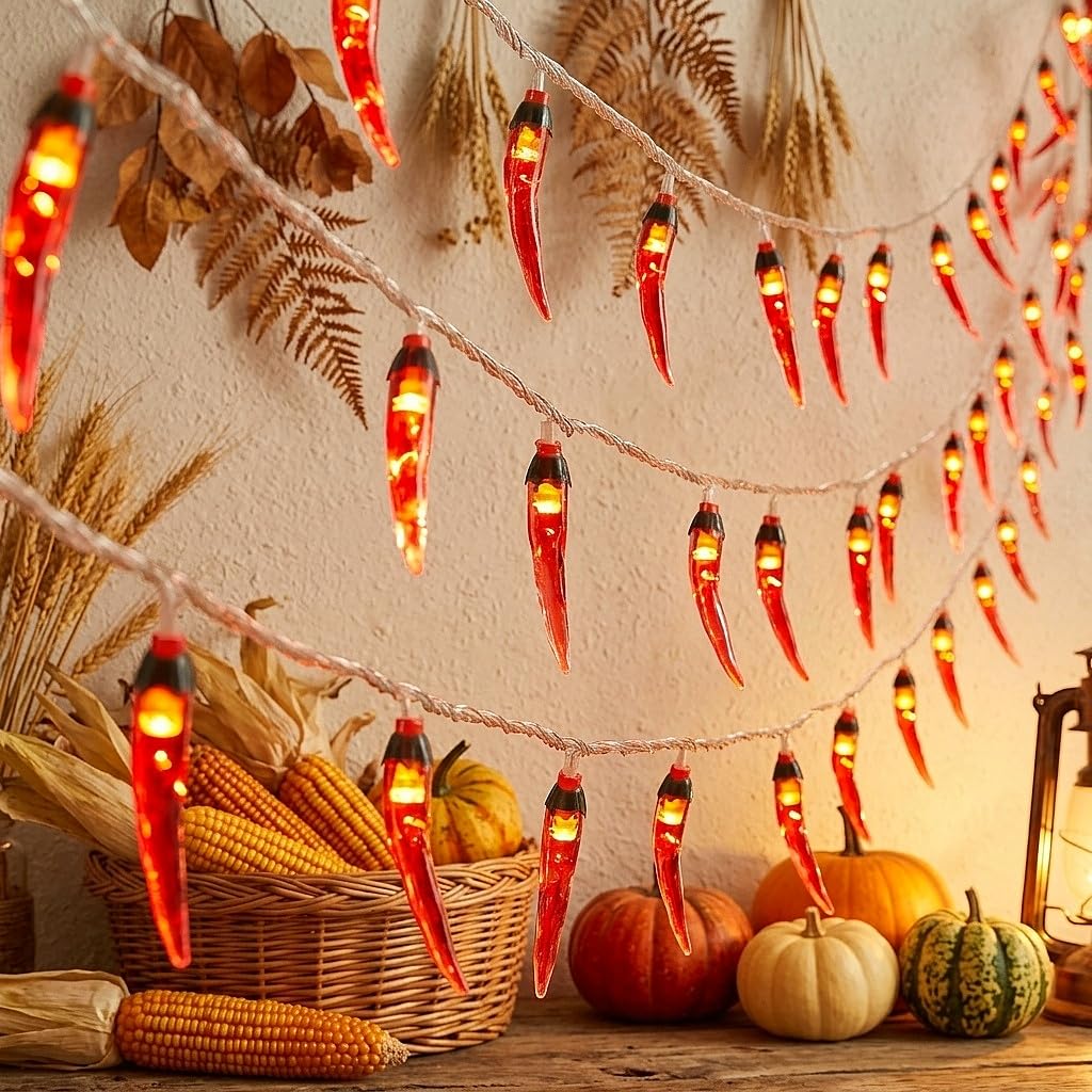 Hhmtaka Red Chili String Fairy Lights Battery Operated 10 Warm White Led 1.5M Chili Fairy String Lights Decroative Lights For Indoors,Bedroom,Christmas Decoration (Red)