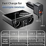 Adaptateur de chargeur de voiture, diviseur d'éclairage de cigarette, 120W USB Chargeur téléphonique QC 3.0 & PD avec double 2 Des chaussettes, 12V/24V Adaptateur d'éclairage de voiture Multi Plug Outlet avec LED Voltmètre, Charge rapide de véhicule pour iPhone