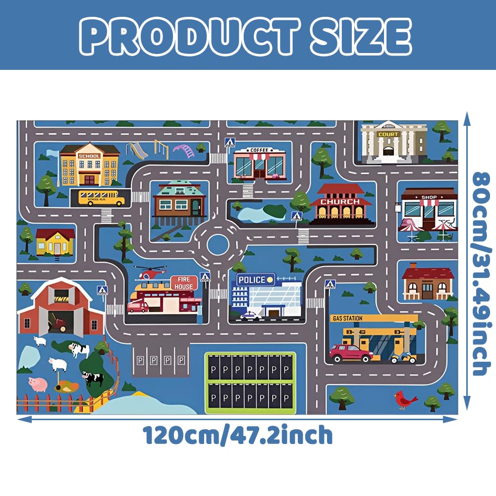 Tappeto da gioco per auto giocattolo, Tappeto Stradale per Bambini, per Bambini AntiscivoloTappetos Soggiorno e Camera da Letto -80×120cm