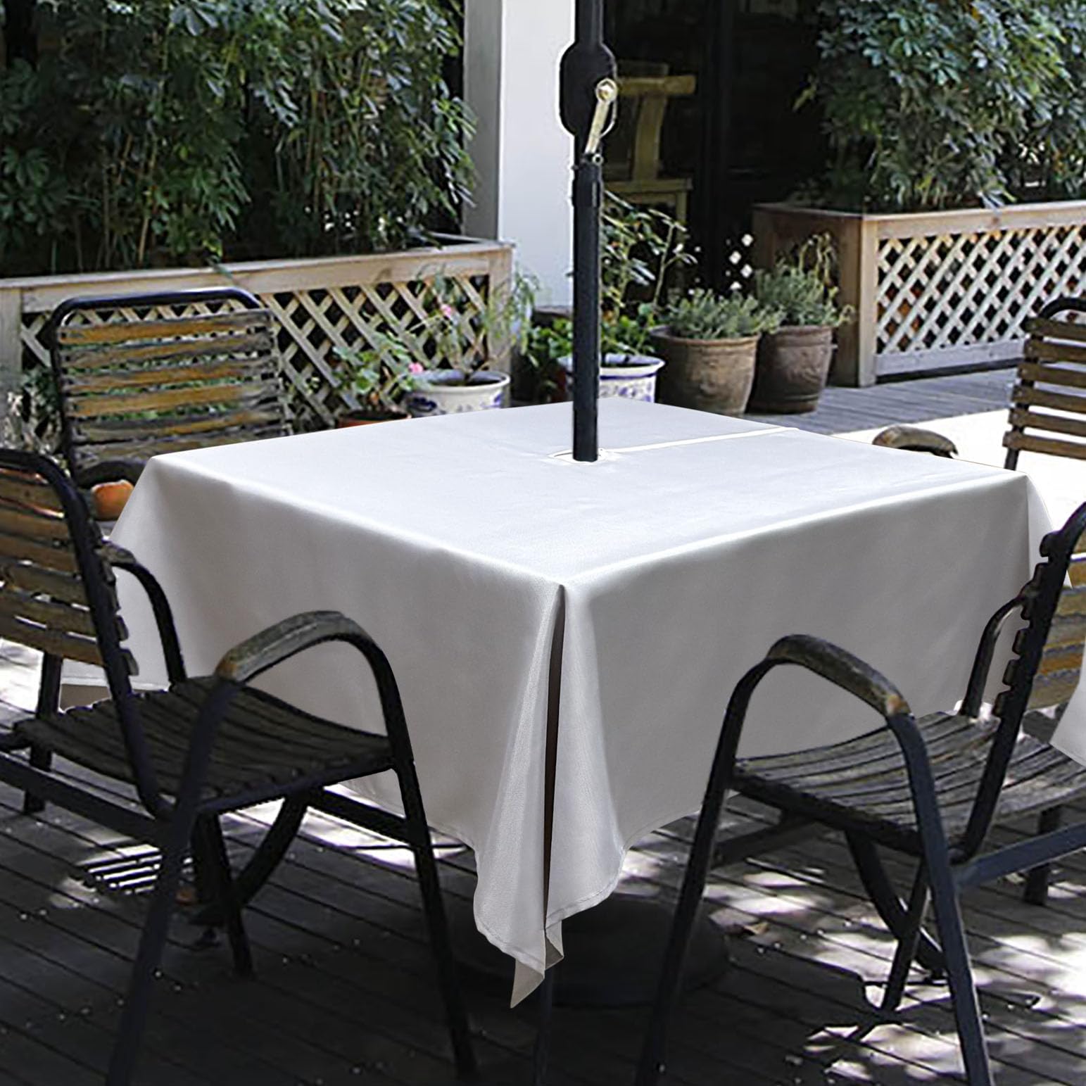 Melaluxe Spring/Summer Wrinkle-Free Waterproof Outdoor Tablecloth with Umbrella Hole and Zipper,60-Inch-by-84 Rectangle, Silver, Seats 6 to 8 People
