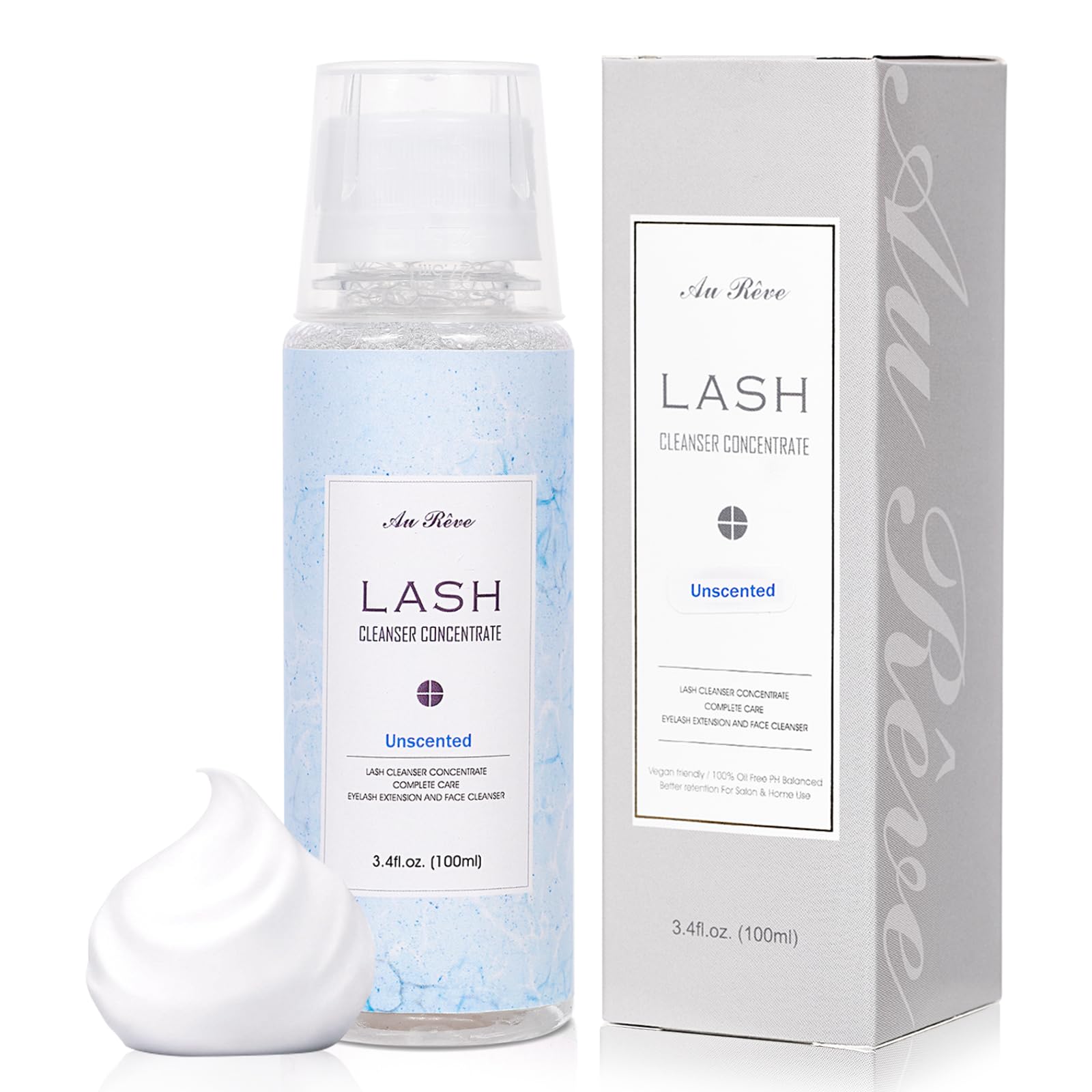 AuReve Lash Shampoo Concentrate 100ml Lash Extension Cleanser Oil-Free Eyelash Extension Shampoo with Salon Home Care -Makes 20 Bottles 60ml Lash