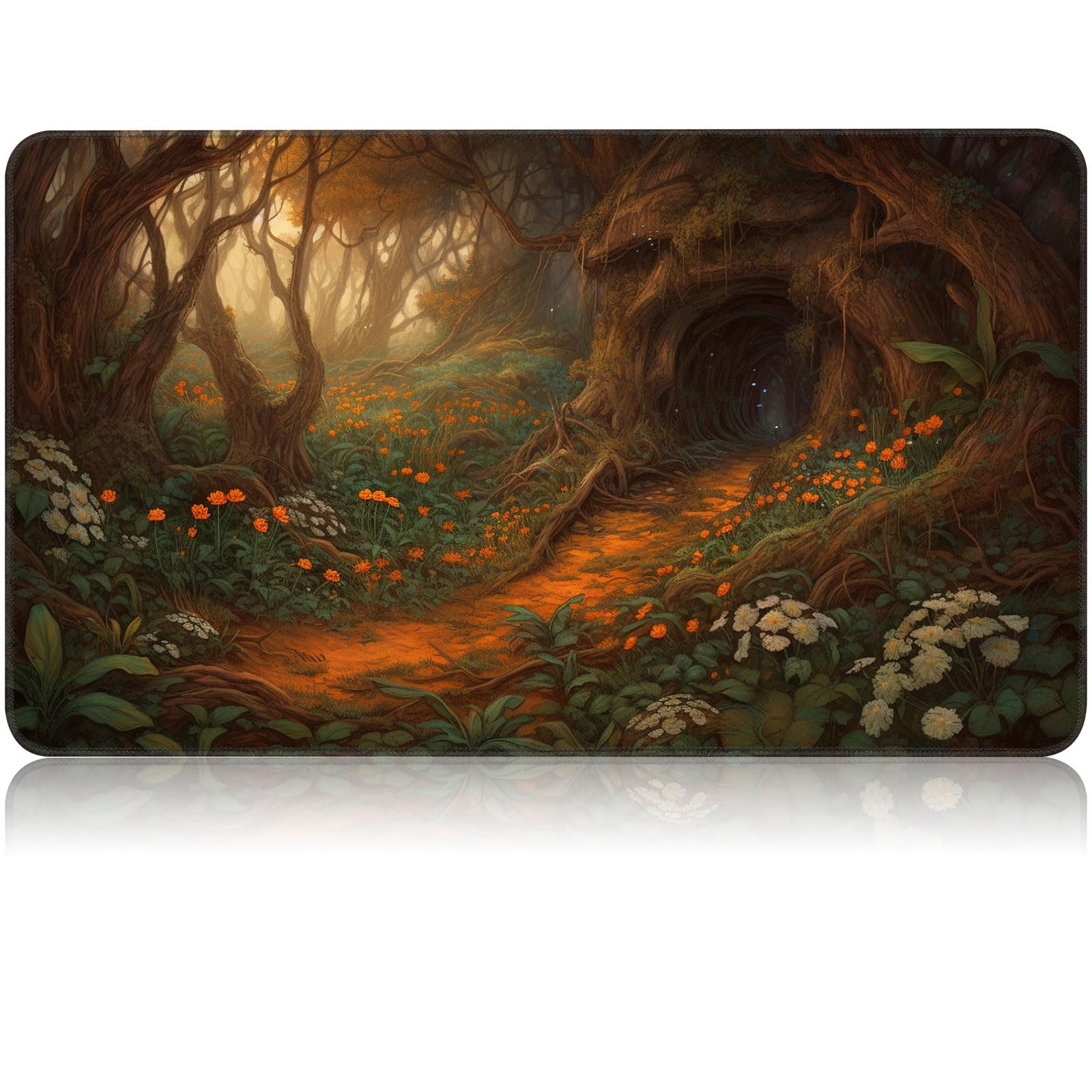 for MTG Game Playmat, for Magic TCG Rubber Play mat,Tabletop Card Playmats with Smooth Surface,Trading Card Inked Game Mat,Battle Game,Mysterious Tree Cave