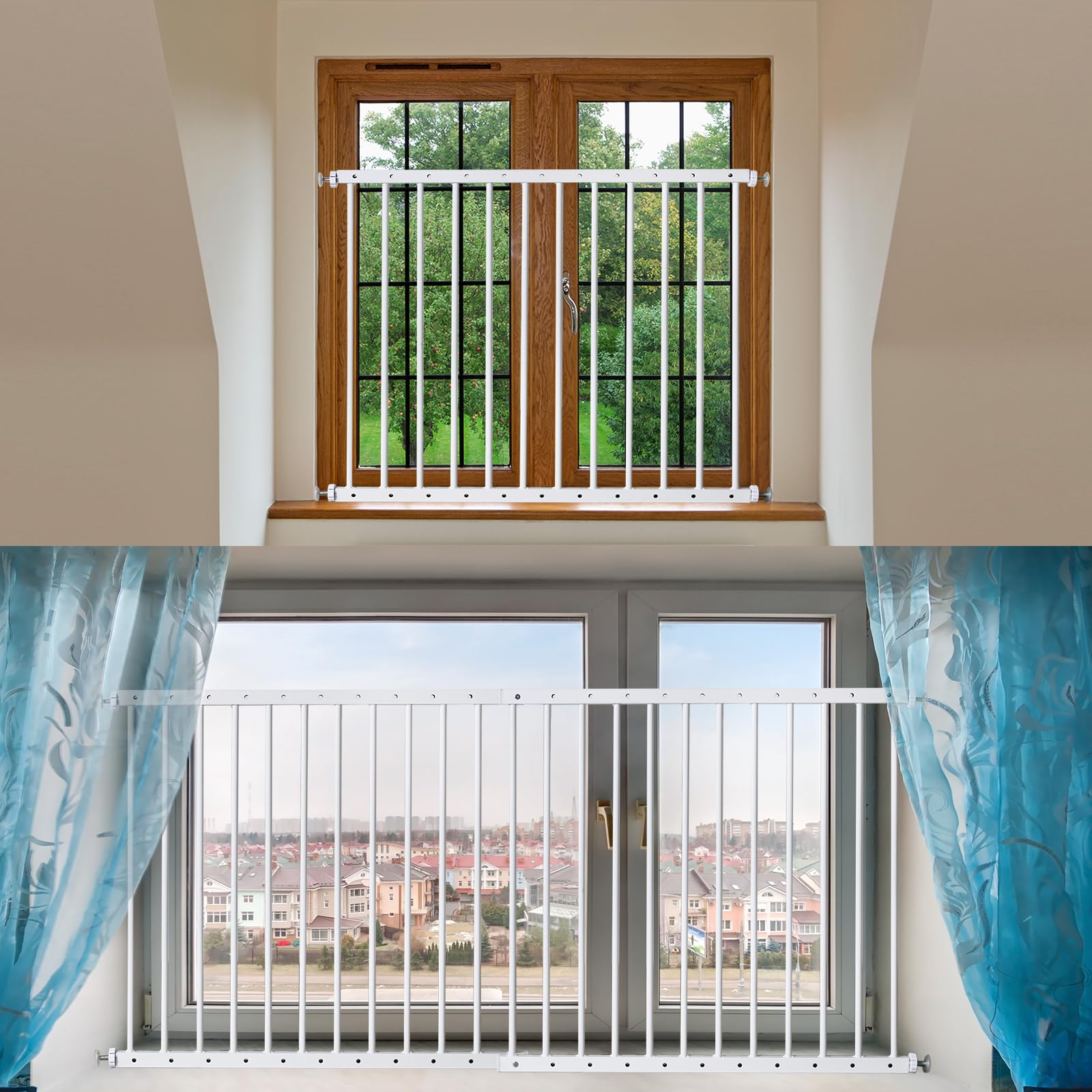Protectores de seguridad para ventanas para niños pequeños, barra de seguridad ajustable de 33 a 61.4 pulgadas de ancho, protector de seguridad para niños que evita caídas accidentales (blanco, 2