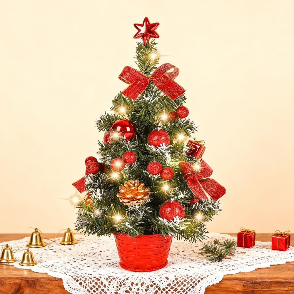 Kleine kunst kerstboom - besneeuwd - incl. gekleurde kerstballen lichtsnoer - H45 cm bestellen voor € 15.88 bij het Kleine kunst kerstboom - besneeuwd - incl. gekleurde kerstballen lichtsnoer - H45 cm bestellen voor € 15.88 bij het