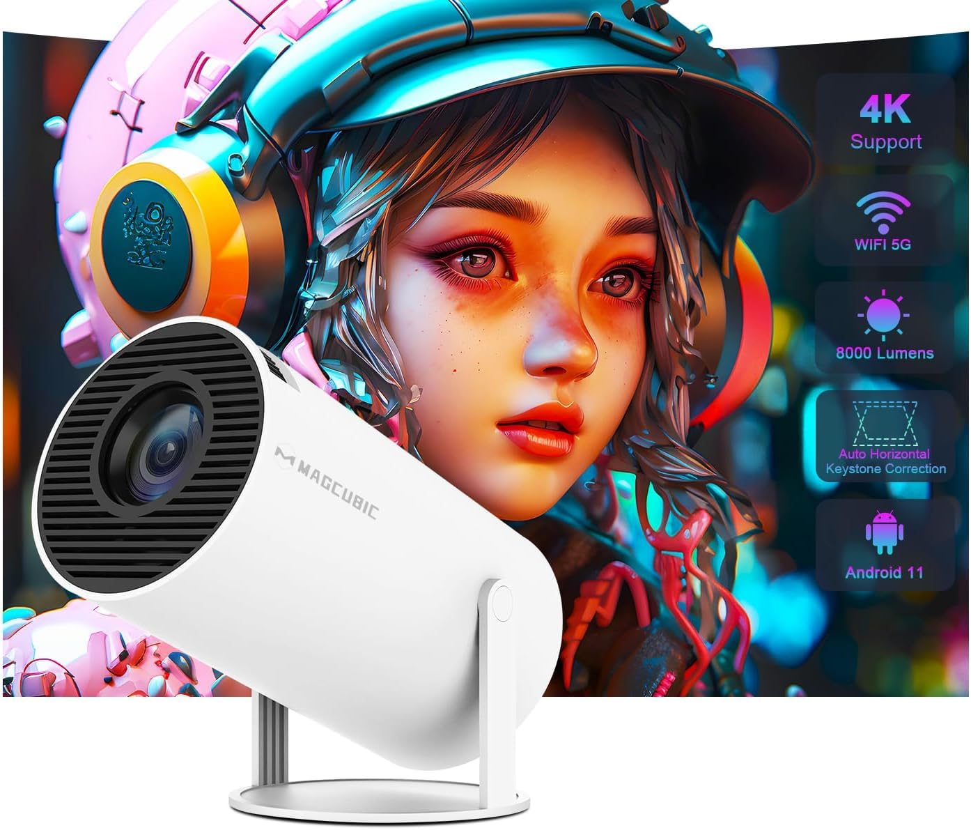Mini Projector with 5G WiFi6 BT 5.0 Android 11, Portable Projector 4K 1080P Support, Smart Projector Auto Horizontal Correction,180&deg;Rotatable Outdoor Movie Projector : Amazon.com.au: Electronics