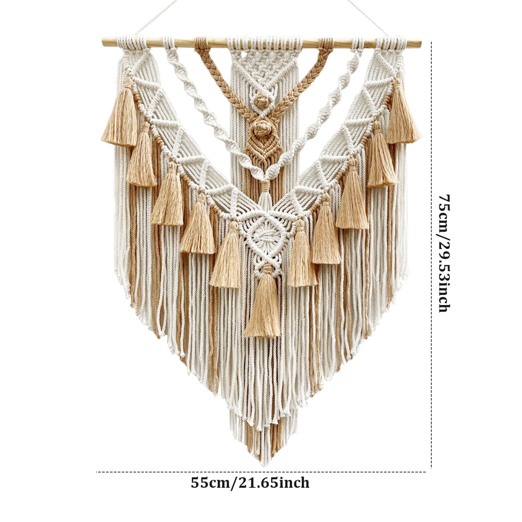 Macrame Wandbehang Natürlicher Baumwollfaden Macrame Wanddekoration mit Quaste Rustikal Webteppich Wandkunst für Schlafzimmer Wohnzimmer Wohnung Kinderzimmer Khaki 21,7x29,5 Zoll