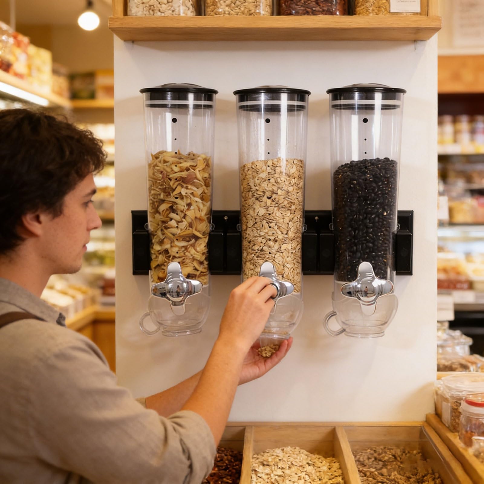Dispenser per alimenti secchi, grande capacità, dispenser per cereali da parete, dispenser trasparente per cereali da cucina, farina d'avena, snack, chicchi di caffè, 1,8 l, testa singola