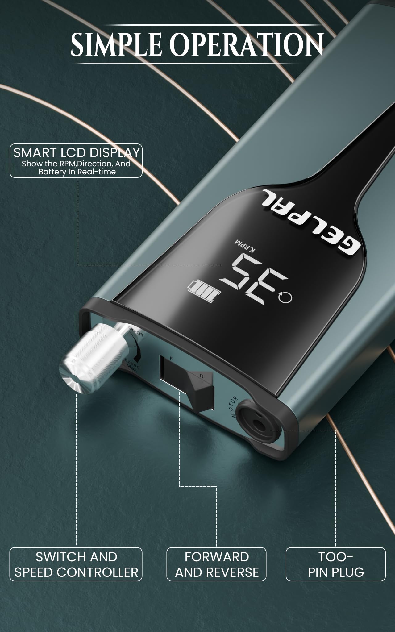 gelpal Wiederaufladbarer Nagelbohrer, bürstenloser Motor, elektrischer Nagelbohrer für professionelle Acrylnägel