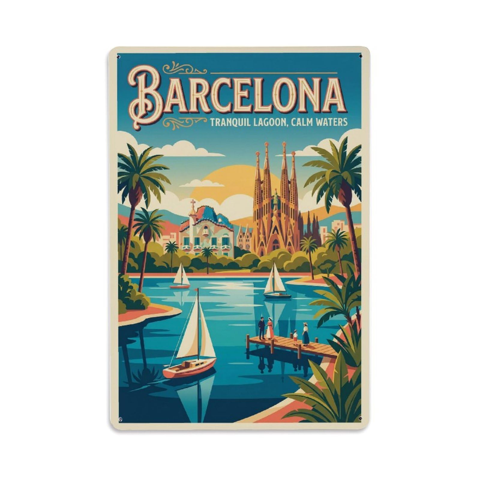 Vintage Travel Lagoon Spain Tranquil Metal Tin Sign Plaque Wall Decor for Cafe, Club Bar, Office, Home Garden Metal Poster 8x12Inch