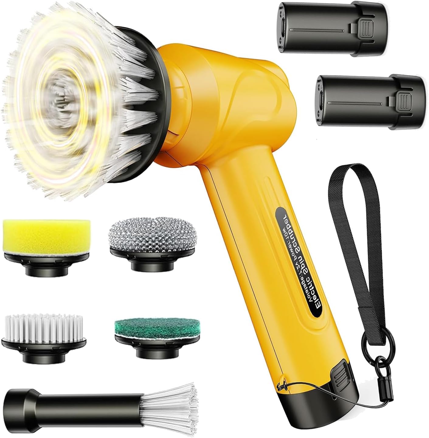 Qimedo Cepillo de Limpieza eléctrico con 2 baterías Intercambiables y 5 Cabezales de Cepillo, Cepillo de Limpieza inalámbrico para Cocina, Fregadero, vajilla, Ventanas y Juntas
