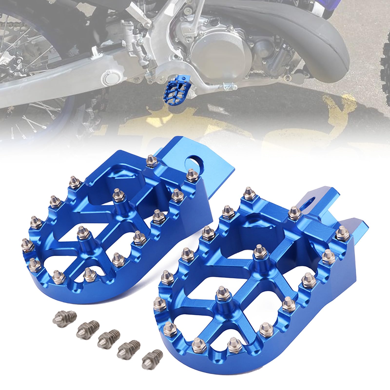 Pedaline Moto Poggiapiedi Motocross Pedali CNC In Alluminio per Yamaha YZ80 YZ125 YZ250 YZ500 YZ490 WR200 WR250 WR500 TTR90 TTR110 TR125 TTR250 XT250 Dirt Pit Bike Motocross Enduro Blu
