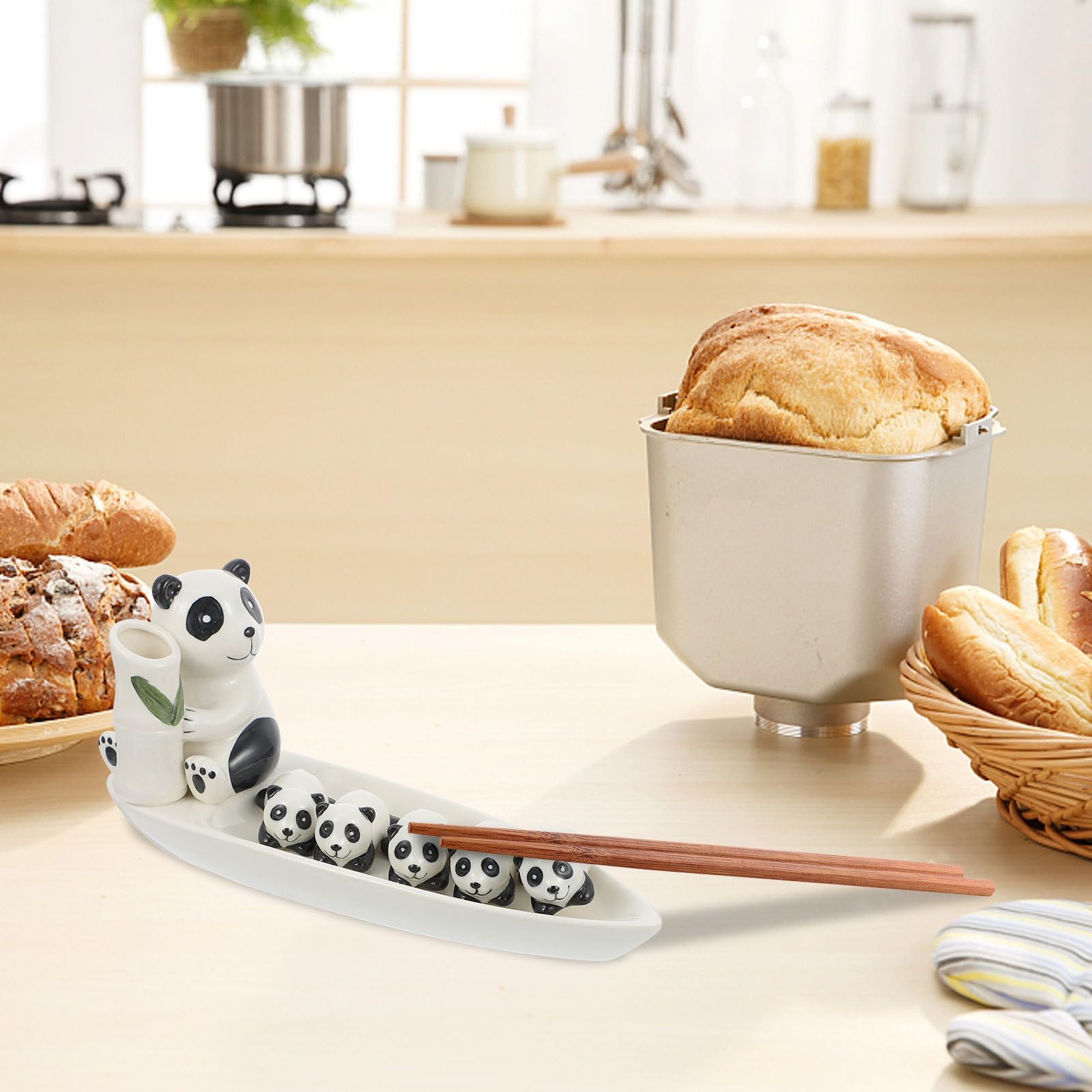 Beaupretty Set de Vaisselle Porte-Baguettes Panda en Céramique Blanche, Support Compact et Créatif pour Baguettes, pour Banquet et Célébration