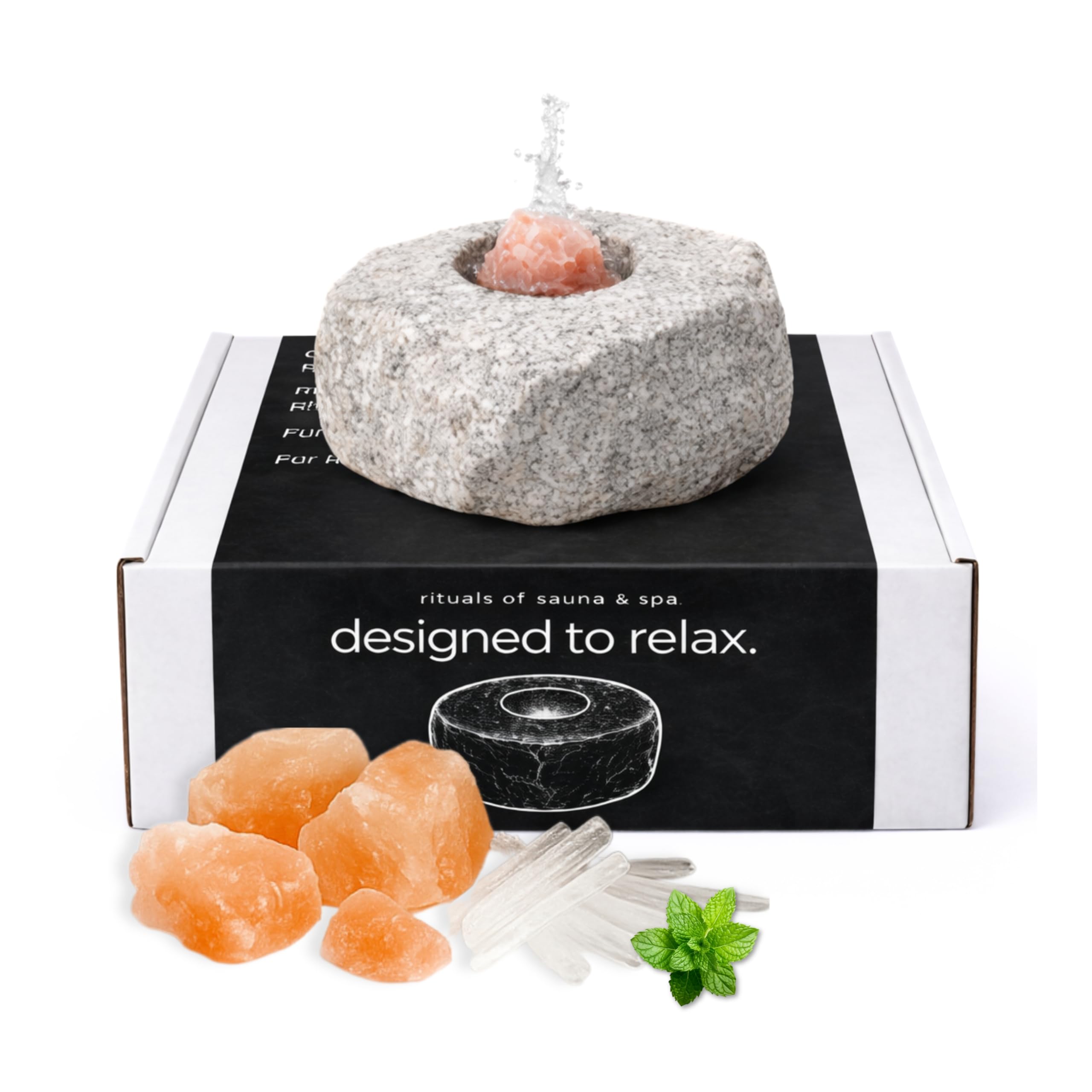 wellow® Saunastein aus Naturstein – handgefertigter Dampfstein mit Aromaschale für Sauna – für langanhaltenden Aufguss mit Mentholkristallen, Salzkristallen & besseres Saunaklima