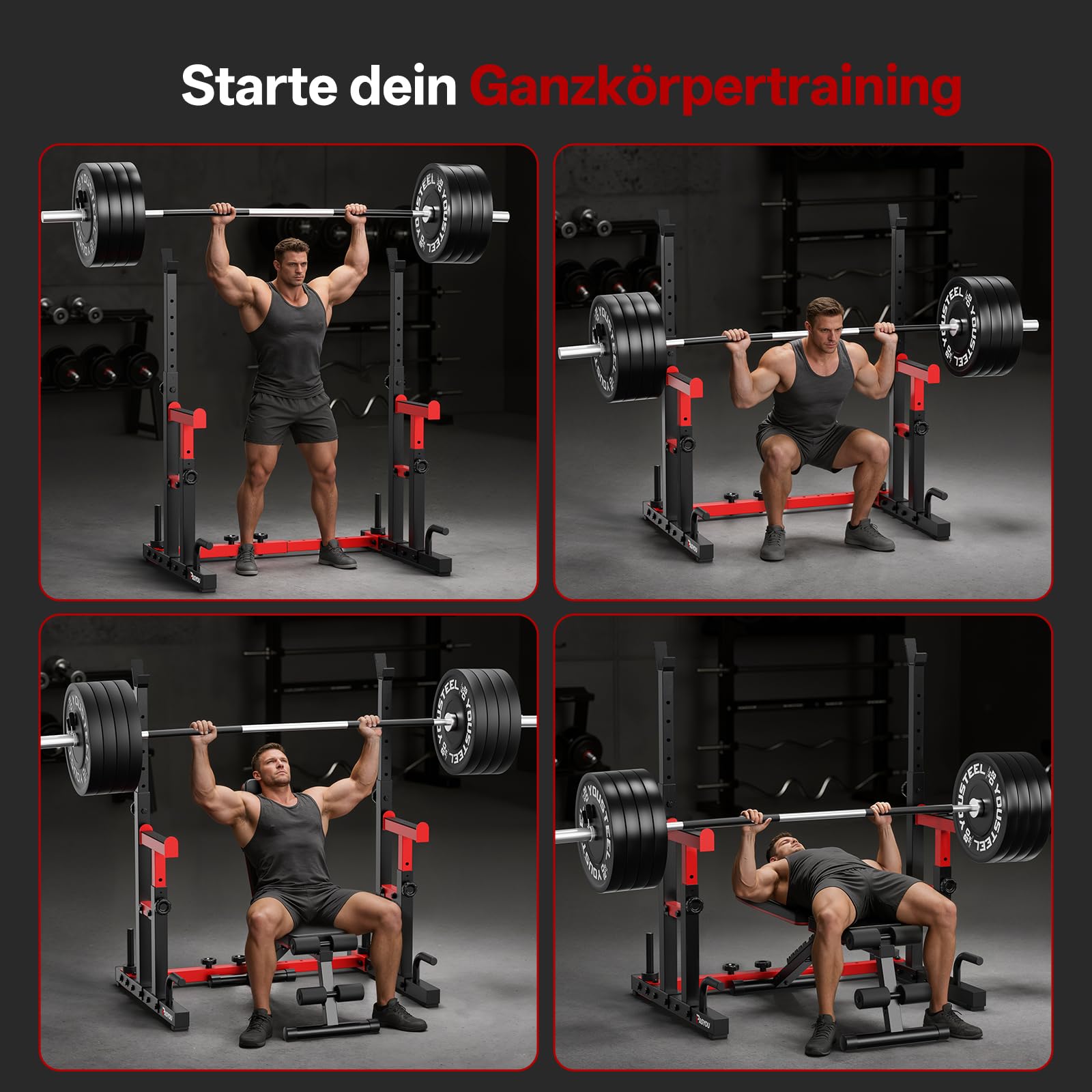 PASYOU Squat Rack Hantelständer, Multi-Funktionales Langhantelständer, Höhenverstellbare Doppelte Langhantelablage mit Push up, Trainingsgerät für zu Hause,Gym Standard Max. bis 544 KG