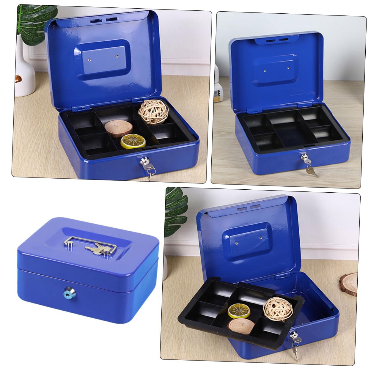 Boîte à Monnaie en Métal Portable Verrouillable, Caisse Bleue