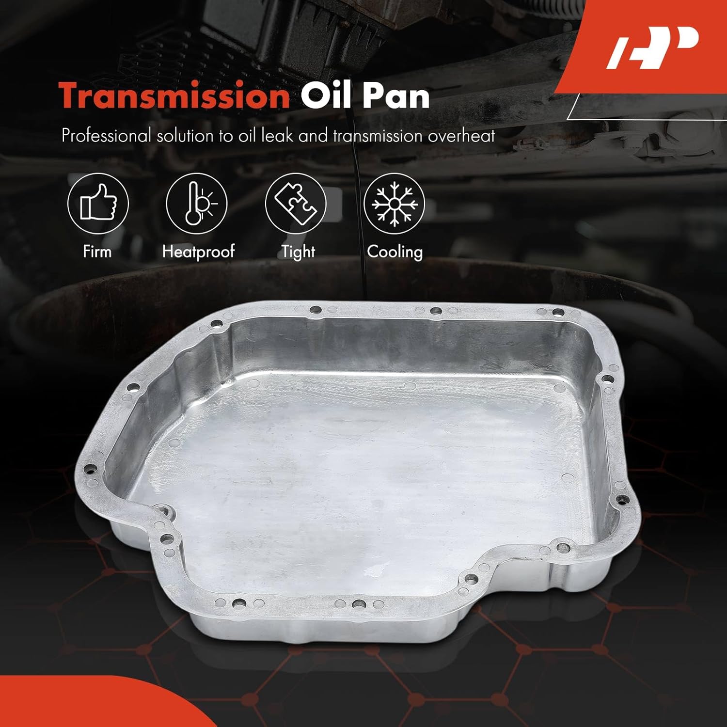 A-Premium Finned Aluminum Transmission Oil Pan with Drain Plug and Gasket, Compatible with GM TH400, 2-3/8" Pan Depth