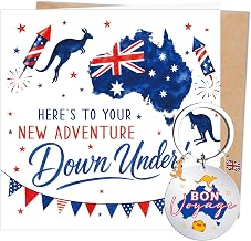 Australia New Adventure Down Under Card Bon Voyage Travel Gifts | New Adventure Gift Set, Australia Flag Theme, 5.8*5.8 In Greeting Card, Quality Paper Keychain, For Gap Year Going Away