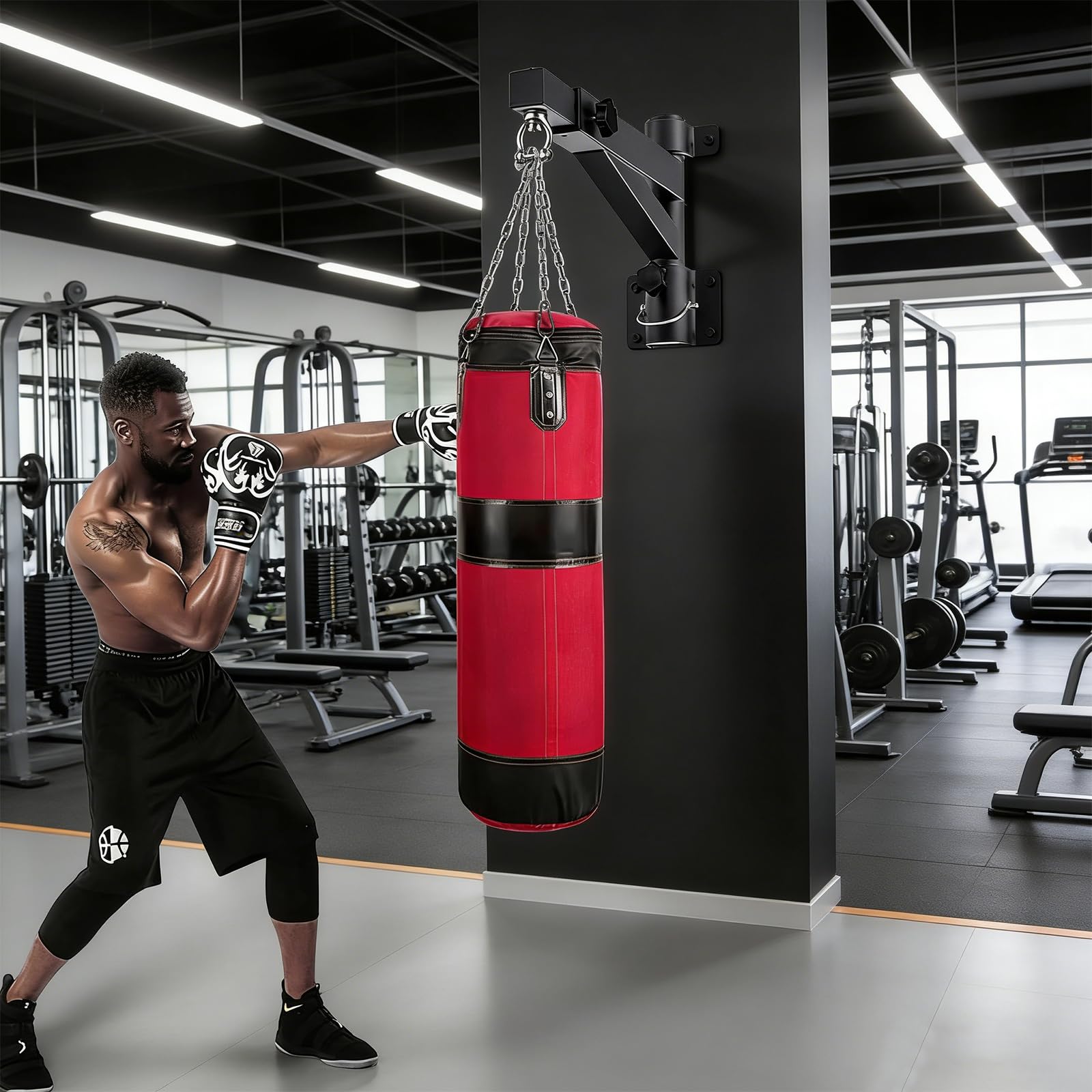Soporte de pared para saco de boxeo, soporte giratorio de alta resistencia, soporte de pared ajustable para sacos de boxeo, kickboxing y speed bags, regulable de 43 a 63 cm, hasta 113-227 kg