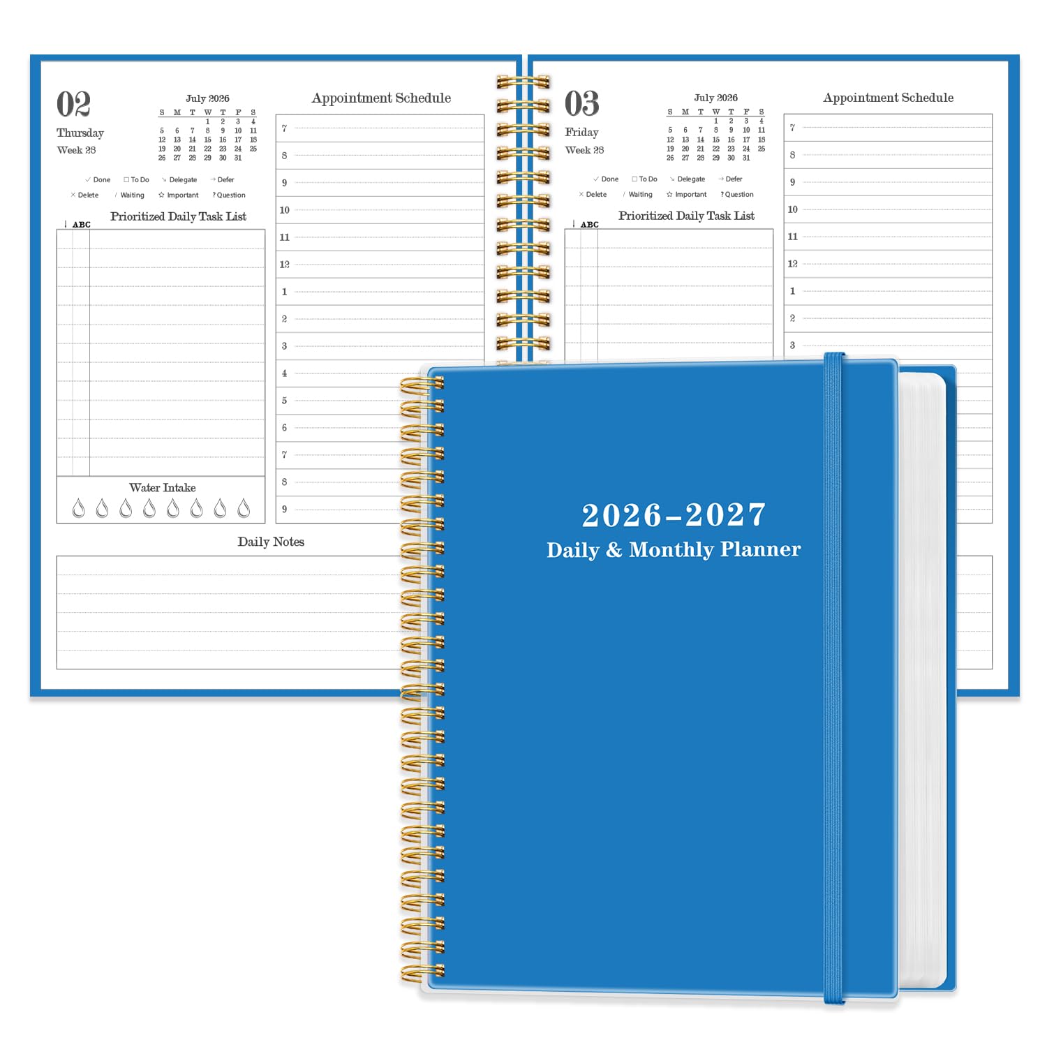 Daily Planner 2026-2027 - Full Page Per Day, July 2026 to June 2026, 2026-2027 Daily Planner with Spiral Bound, Inner Pocket, Perfect for School