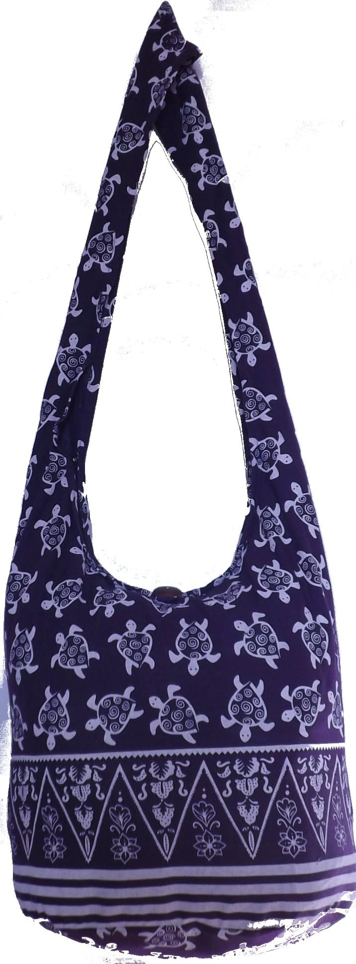 Purple Turtle Jumbo Sling Cross Body Shoulder Bags Hippie Hobo Thai Cotton Vintage Bohemian Gym Bag Craft Bag Satchel Grocery Fishing Bag Oversized Carry-on Bags Purses By Audrey Slavich