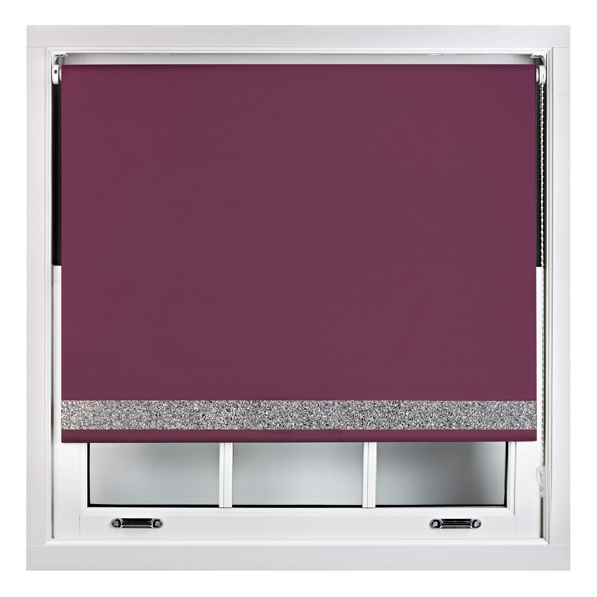 FURNISHED Blackout Roller Blinds With Glitter Edge - Trimmable Thermal UV Protection Fabric Easy Fit Sparkle Glitter Blind for Windows, Aubergine 240W x 165H cm