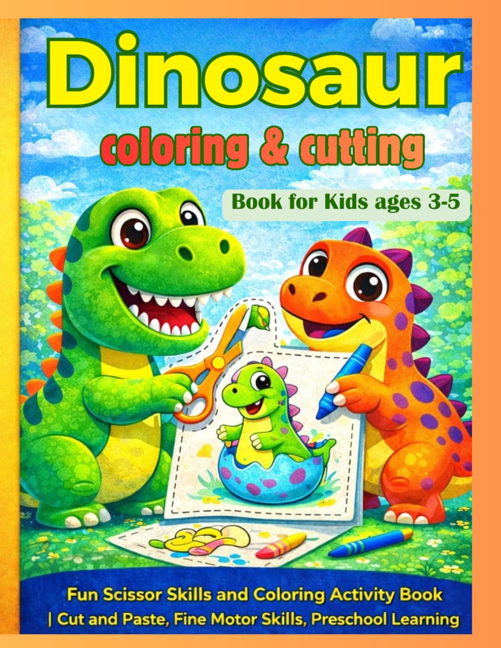 Dinosaur Coloring and Cutting Book for Kids Ages 3–5: Scissor Skills Activity Book with 80 Cut and Paste Activities | Dinosaur Coloring Book for Kids ... Preschool Learning, Easy Designs, 160 Pages