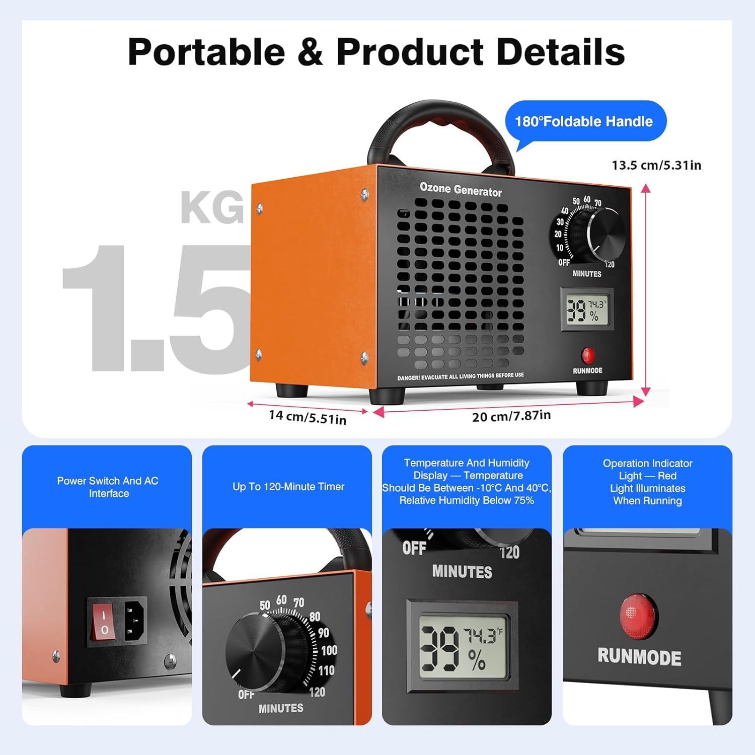 Industrial-Strength Odor Eliminator – Negative ion air purifier and deodorizer, filterless ion air purifier and air freshener, suitable for home, office, dust, pets, smoke, and other uses — view 2