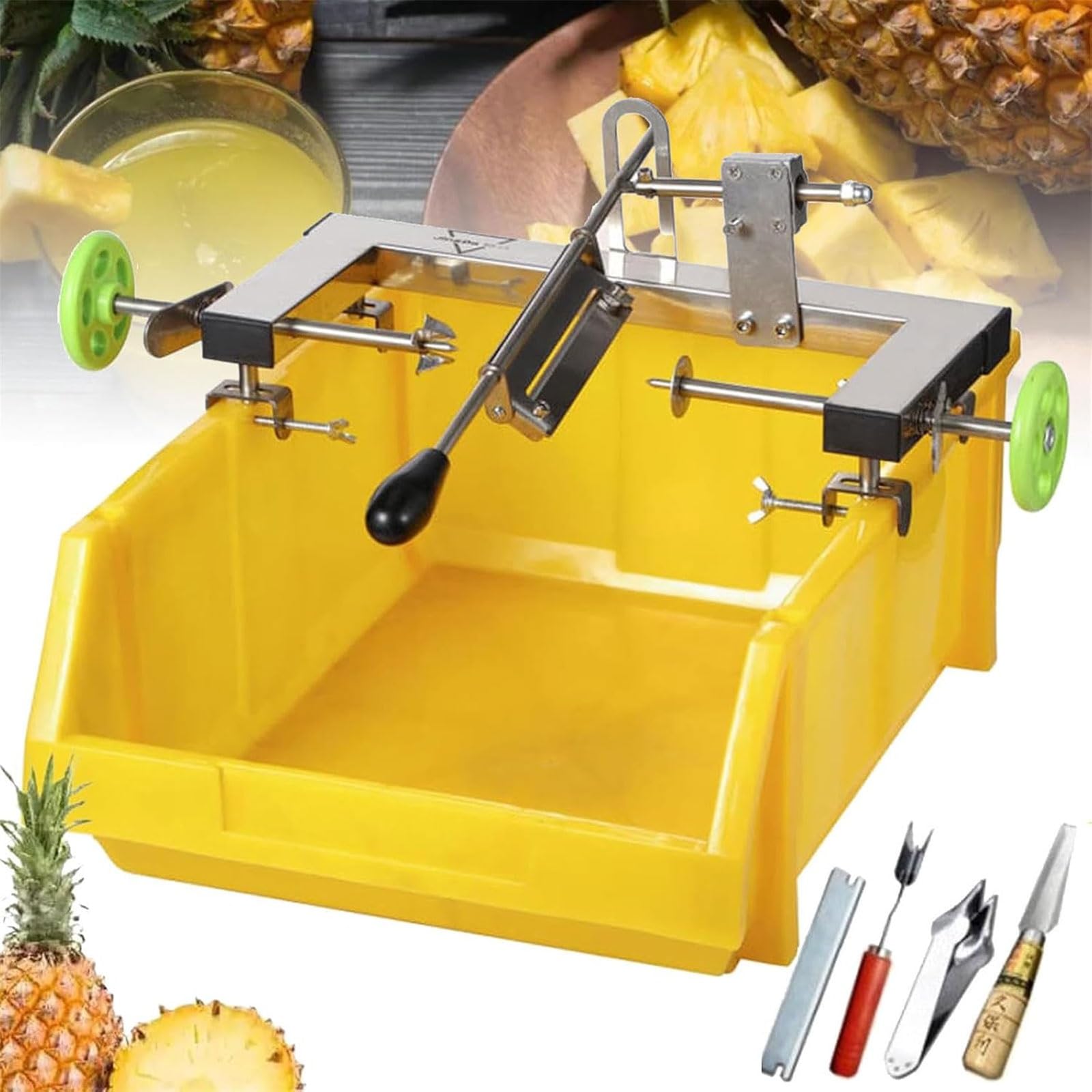 Sbucciatore per ananas, strumento manuale per affettare la frutta con supporto regolabile e telaio in gomma, doppie aste per supermercati e bancarelle alimentari, attrezzatura per la lavorazione