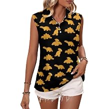 Cute Dinosaur Chicken Nuggets Pattern Womens Sleeveless Shirts Business Blouses Polo Tank Tops Summer Golf Shirt