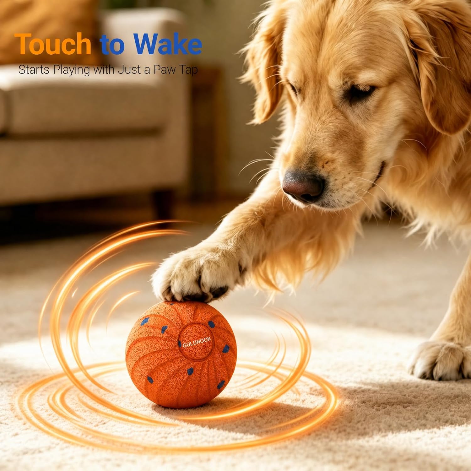 Interactive Dog Ball Toy, Automatic Rolling & Bouncing, 3.2" Orange, E-TPU image 5