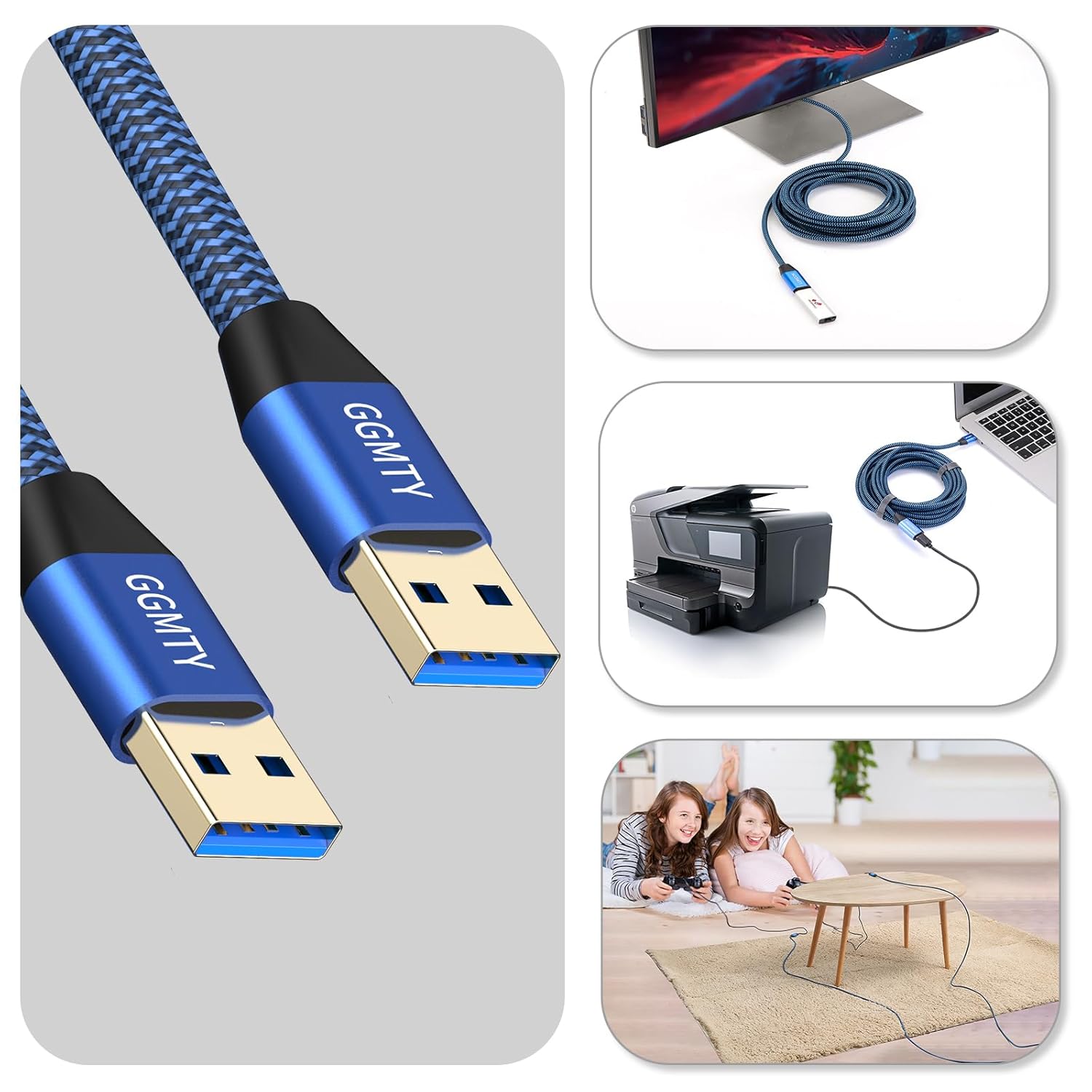 USB to USB Cable 25FT,Durable Braidedfor USB 3.0 Male to Male Type A to Type A Cable Data Transfer Compatible with Hard Drive, Laptop, DVD Player, TV, USB 3.0 Hub, Monitor, Camera, Set Up Box and More