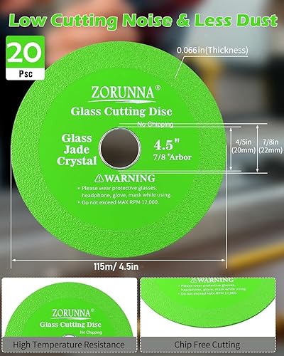 Miniatura 9 de ZORUNNA Paquete de 5 discos de corte de vidrio para amoladora angular, disco de corte de diamante de cerámica de vidrio de 4 x 78 pulgadas, sierra