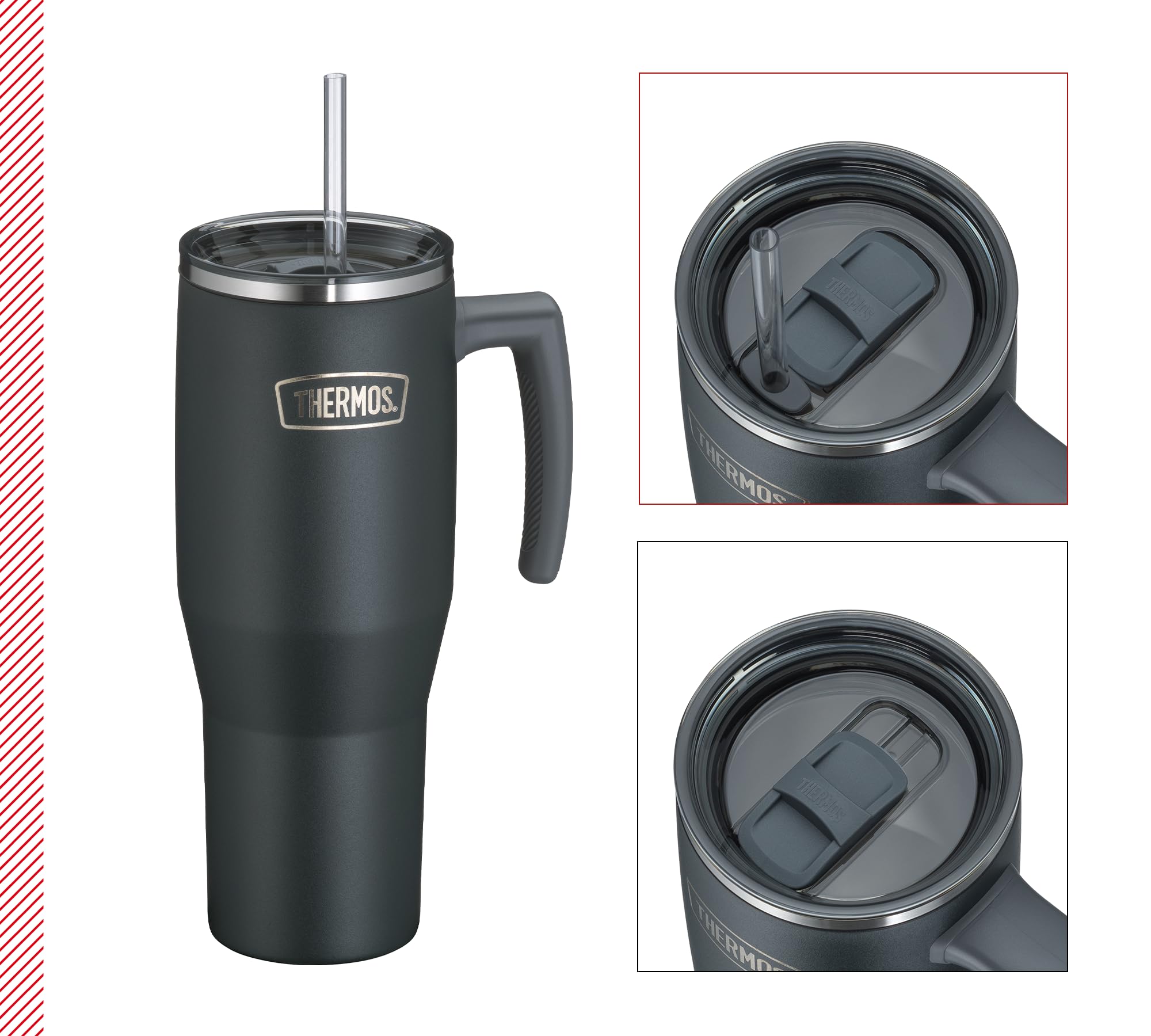 Thermos Refreshing Series kubek izolacyjny 1,1 l, czarny, matowy, ze słomką i uchwytem, do podróży, pracy lub domu, neutralna smakowo stal nierdzewna z podwójnymi ściankami