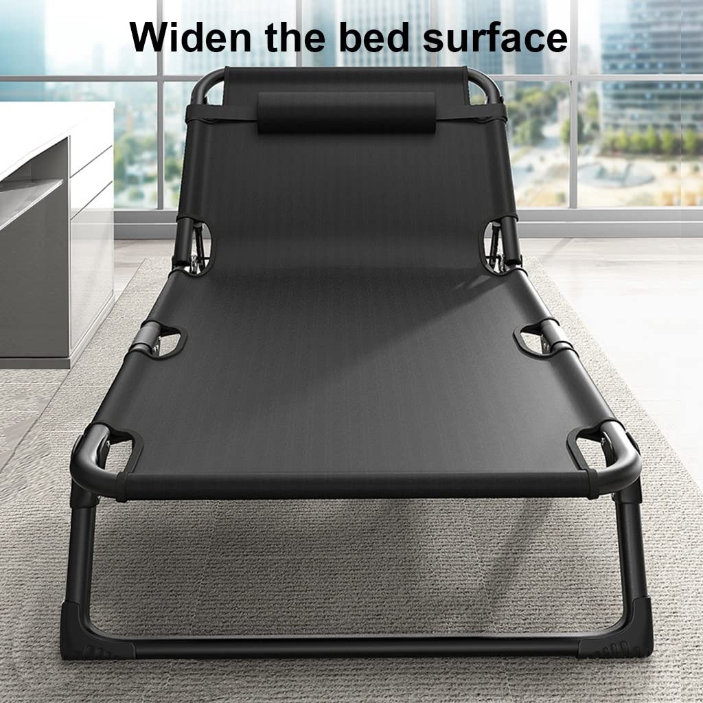 Cuna de camping compacta y ajustable para exteriores con colchón, cama plegable portátil de 4 posiciones para dormir, reclinable, mochileros, viajes, tumbona de jardín con almohada incluida