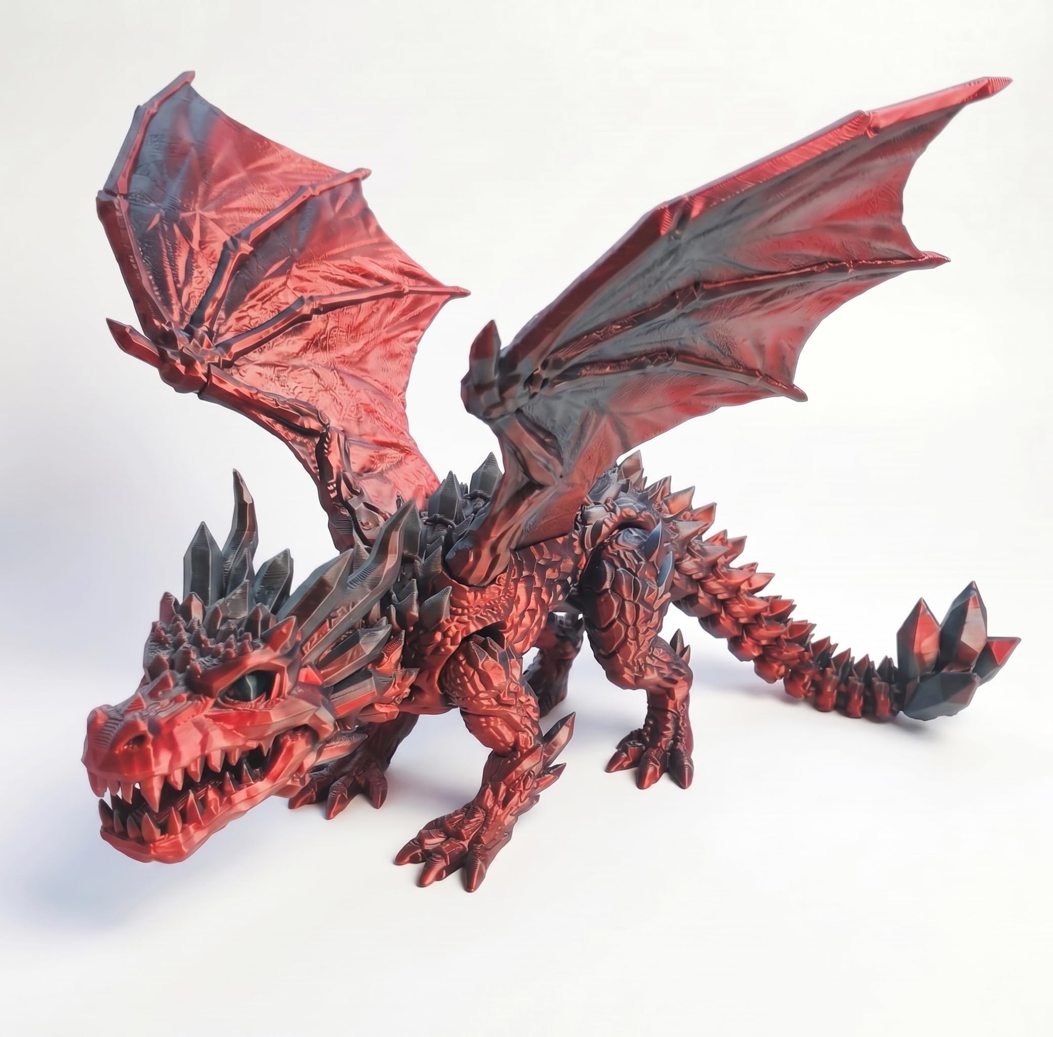 3D Printed Dragon with Wings Articulated Crystal Dragon Figurine 3D Printed Animals Fidget Desk Accessory for Home Office Decor (Red,S)