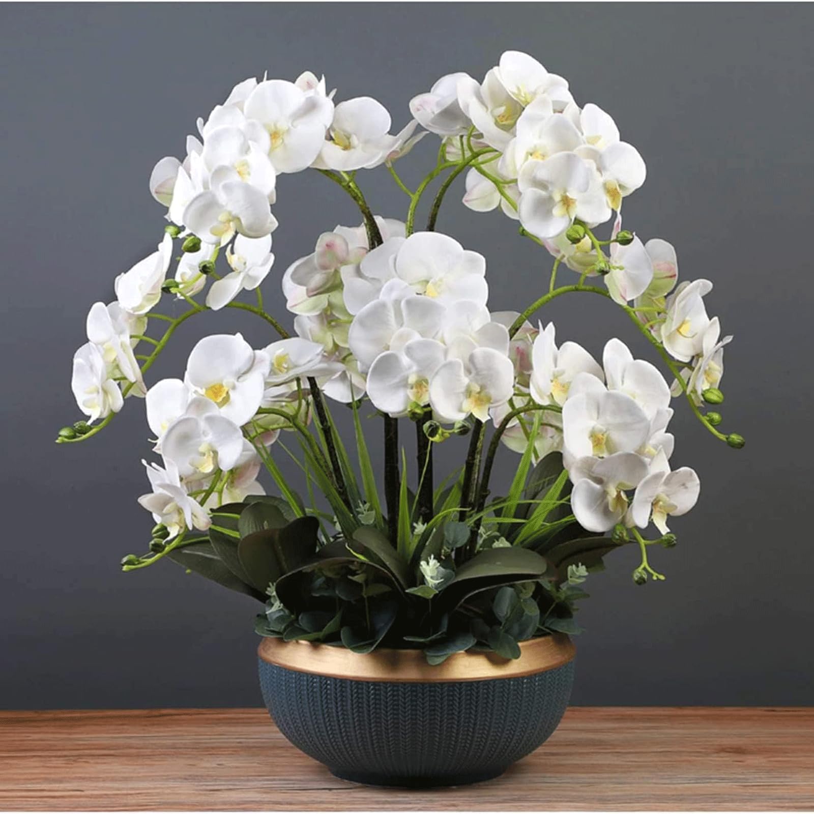 DFGHNBVC Artificial Orchid Artificial Flower With Porcelain Vase Set Faux Orchids Silk Artificial Phalaenopsis Flowers Potted Faux 60Cm Fake Flowers Very Natural.White