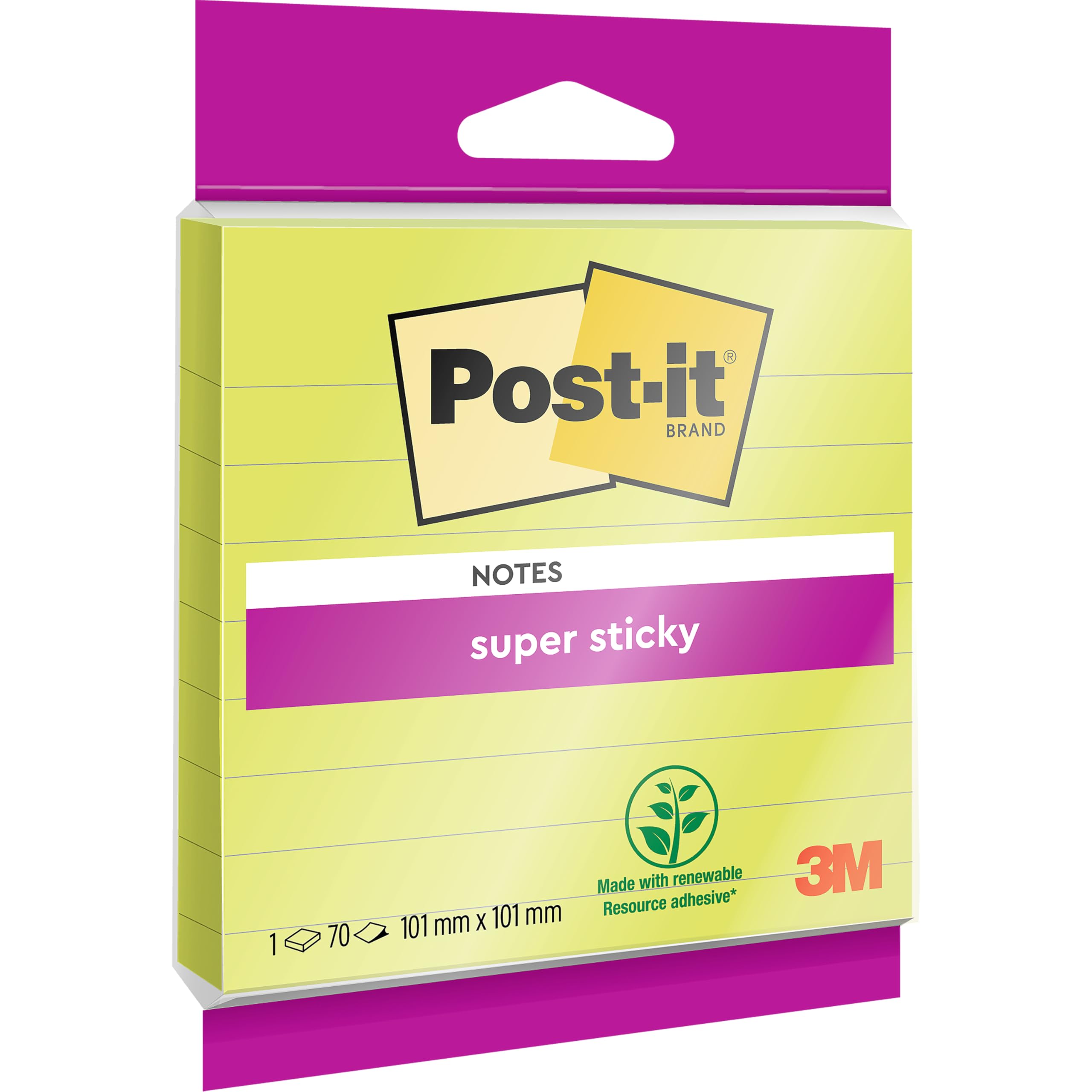 Post-it Super Sticky Large Notes, Lined, 1 Pad, 101 mm x 101 mm, 70 Sheets - Extra Sticky Notes for Walls, Monitors and Fridge (Package may vary)