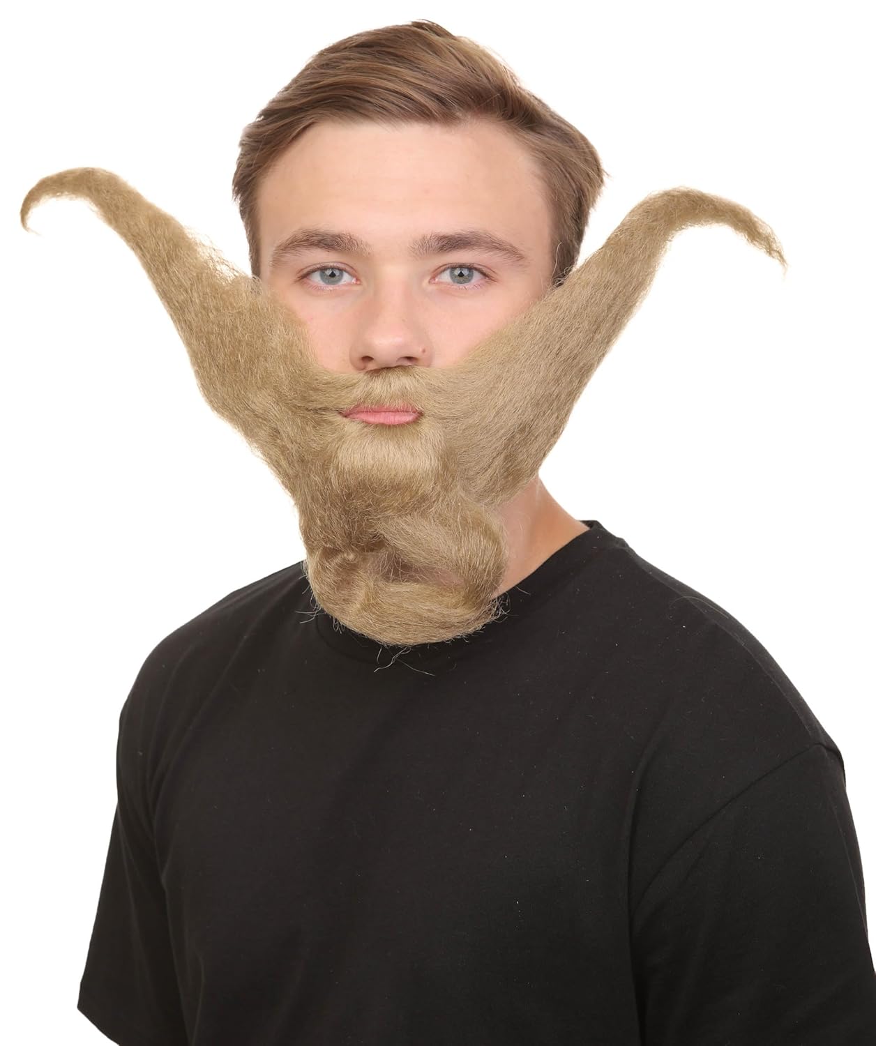 HPO Adult Men’s Dark Blonde Praying Mantis Look-alike Beard and Mustache, Flame-retardant 100% Synthetic Fiber