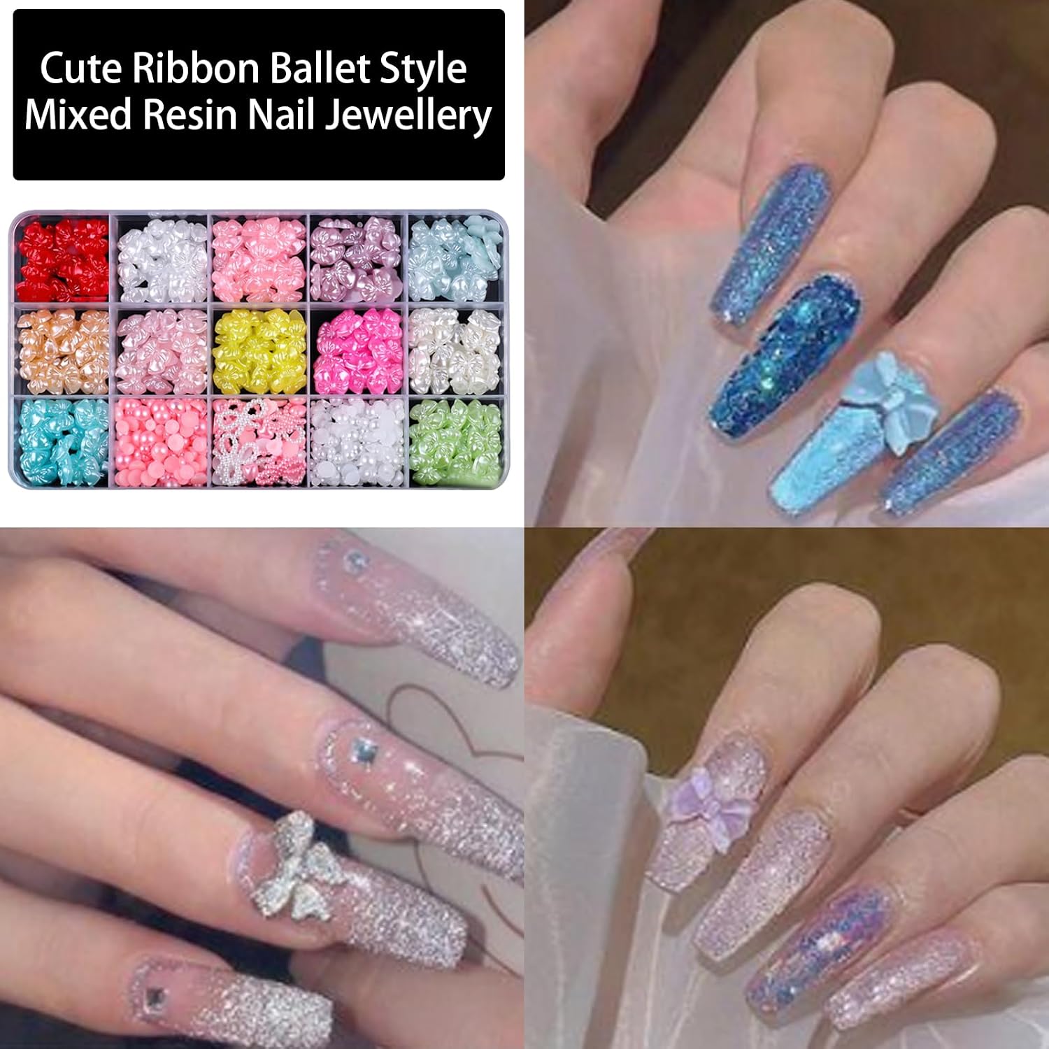 Mixed Shape Bowknot Nails Art Charms 3D Bow Nail Charms Flatback Pearl Beads Art Decorations for Acrylic