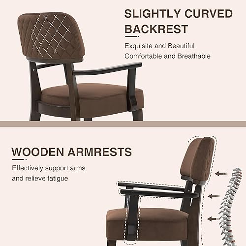 Miniatura 5 de Sillas de comedor de terciopelo con brazos, silla de comedor tapizada de madera con respaldo abierto, sillas de comedor modernas para cocina,